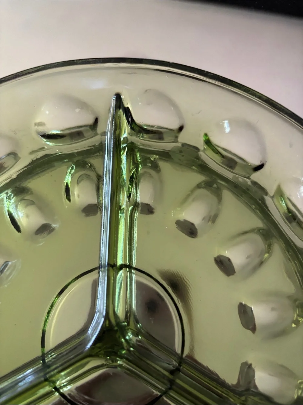 Vintage Indiana Glass Green Thumbprint PatternThree-Section Divided Serving Dish
